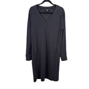 Athleta Dress Womens Medium Tall MT Black Seasoft V-Neck Long Sleeve Knee Length